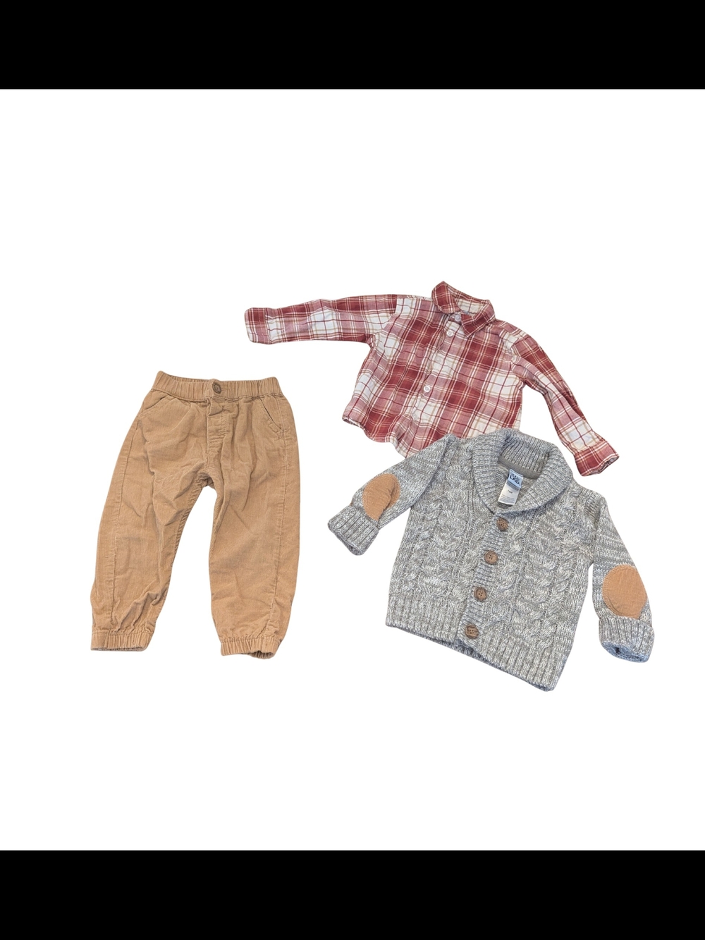 EUC Little Lad Baby Boy 18 month Gray Cardigan Plaid Shirt Pant Set